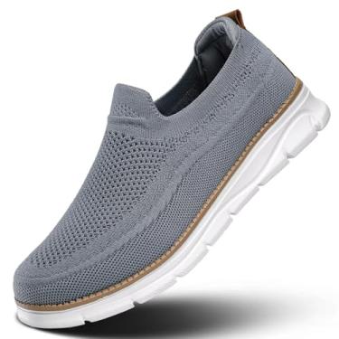 Imagem de Sapato masculino sem cadarço casual mocassim caminhada antiderrapante sola macia tênis leve vestido oxford negócios trabalho dirigir, Cinza, 44
