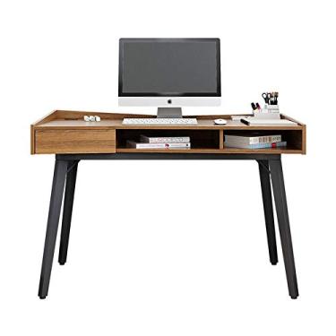 Imagem de Mesa de computador pequena, moderna, minimalista, feita com dois armários com gavetas e estilo aberto, adequado para escritório em casa