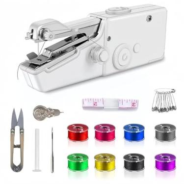 Imagem de Máquina de costura portátil, máquinas de costura para iniciantes, mini elétrico portátil e kit manual Samll para adultos incluídos manual e acessórios, costura rápida da bainha de costura (branco-01)