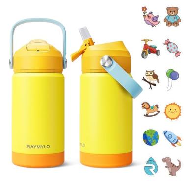Imagem de RAYMYLO Garrafa de água infantil isolada de aço inoxidável, garrafa de água infantil de 340 g para meninos e meninas, copos infantis com canudo (frio por 24 horas, quente por 12 horas), pode ser