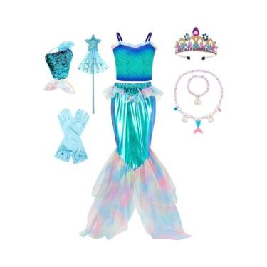 Imagem de Conjunto De Fantasia Da Pequena Sereia Ariel Para Crianças, Vestido De