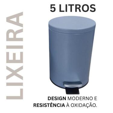 Imagem de Lixeira Cesto de Lixo Redonda em Aço Inox com Pedal 5 Litros com Balde
