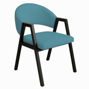 Imagem de Cadeira De Jantar Antonella Boucle Estilo Poltrona Com Pés Preto - 7 Decor Azul Turquesa