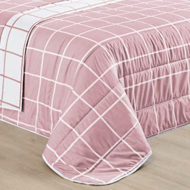 Imagem de Cobre Leito Casal Padrão Austin Micropercal 200 Fios Dupla Face - 3 Peças Cor Xadrez Rosa
