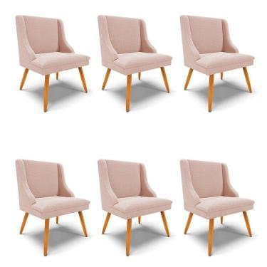 Imagem de Cadeira Sala De Jantar Pé Palito Castanho Kit 6 Liz Bouclê Rose D03 - D'rossi