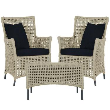 Imagem de 2 Poltronas E 1 Mesa Igapó Alumínio Preta Corda Náutica E12 Rami