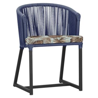 Imagem de Cadeira De Jantar Noronha Alumínio Preta E6 Trama  Azul