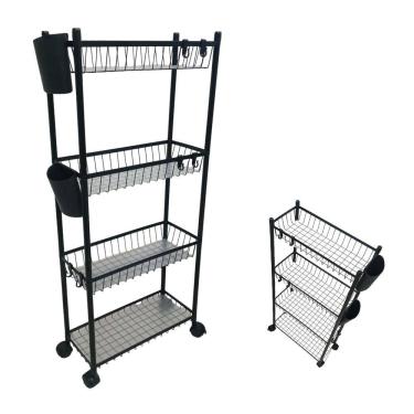 Imagem de Carrinho 4 Prateleira Organizador Multiuso Cozinha Tempero Mantimentos Lavanderia Banheiro Higiene Ganchos E Escorredor
