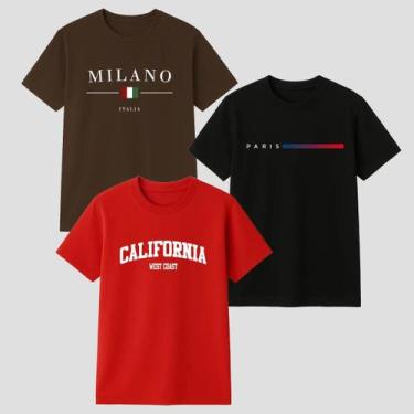 Imagem de Kit 3 Camisa Camiseta Masculina Estilosa Casual 100 Algodão Confortave