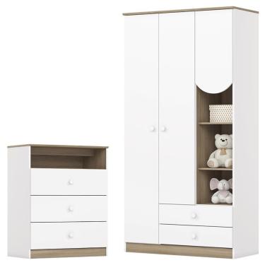 Imagem de Jogo De Quarto Infantil Magia Com Guarda Roupa E Cômoda Branco-jequitibá - Móveis Henn...