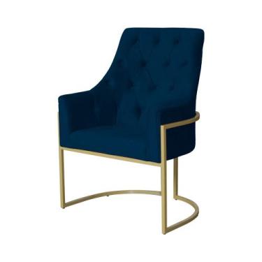 Imagem de Poltrona Decorativa Vick Suede Azul Marinho Base Dourada Ms Decor - Ma