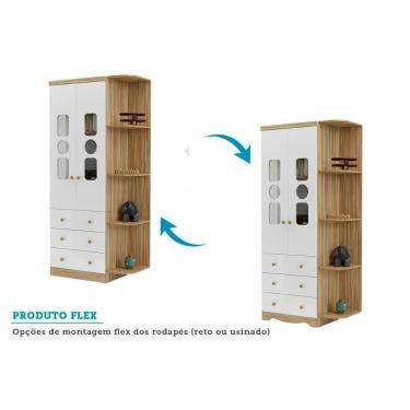 Imagem de Guarda Roupa Infantil C/ 2 Portas Cristal E 3 Gavetas Tedy Branco/amendoa - Peroba