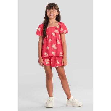 Imagem de Conjunto infantil menina em cotton quadriculado Brandili, 8, Vermelho