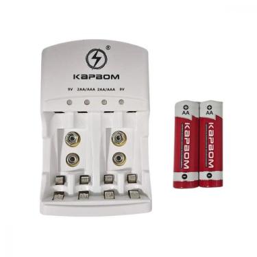 Imagem de Carregador de Pilhas com LED + 02 Pilhas AA Recarregável Kapbom KA-136