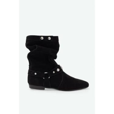 Imagem de Bota Slouchy Cano Baixo Bico Fino Pregos Metálicos Confortável Elegante-Feminino
