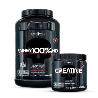 Imagem de Combo Whey 100% HD 900g e Creatina Pura 150g Black Skull-Unissex
