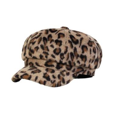 Imagem de Chapéu Newsboy Unissex Com Estampa De Leopardo, Boina Retro Octogonal,