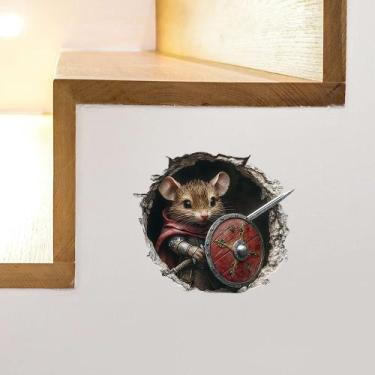 Imagem de Adesivo de parede Fierce Mouse Warrior 3D para decoração de sala de es