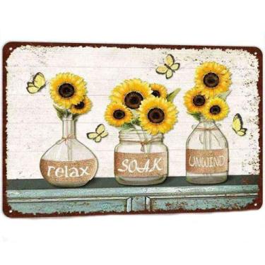 Imagem de Decoração de parede Pintura em ferro Sunflower Relax Soak Unwind 20x30