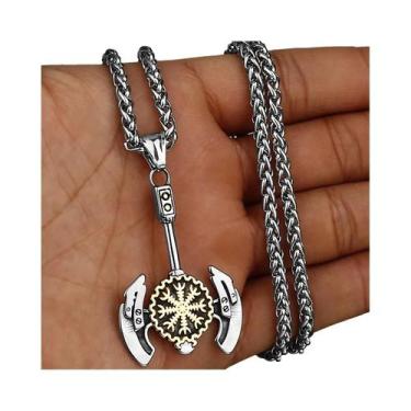 Imagem de Colar Com Pingente De Machado Viking Em Aço Inoxidável Dourado Para Ho