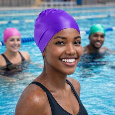Imagem de Touca de natação de silicone adulto afro cabelo volumoso cor:roxo - AU