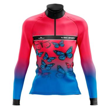 Imagem de camisa de ciclismo manga longa feminina rosa borboletas-Feminino