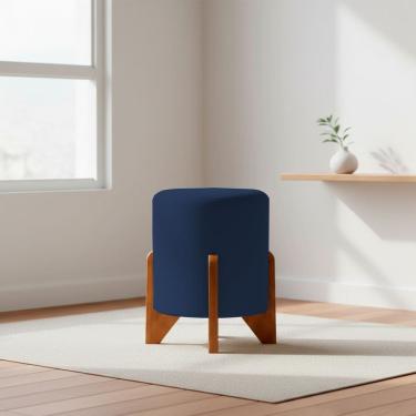 Imagem de Puff Decorativo Eloah Redondo Assento Extra para Sala Quarto Suede  Pufe com Pés de Madeira 