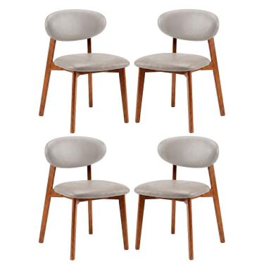 Imagem de Kit 4 Cadeiras de Jantar em Madeira Laura Estofada Couríssimo Palha CCS