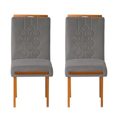 Imagem de Kit 2 Cadeiras Estofadas de Jantar Tulipa - MDF em Veludo Pés em Madei