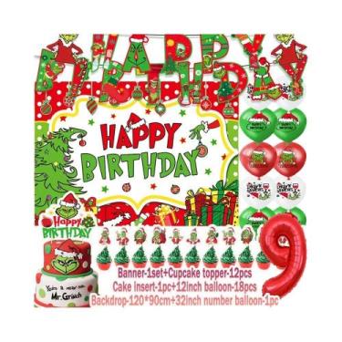 Imagem de Suprimentos Para Festa De Aniversário Com Tema Grinch Verde, Balões Pa