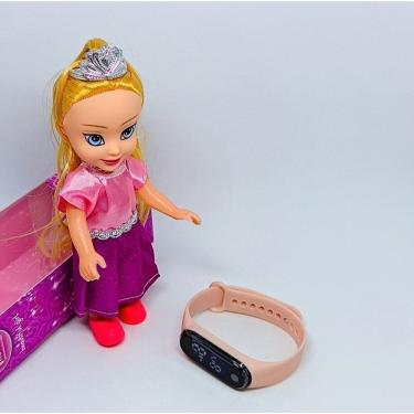 Imagem de Kit Relógio Infantil Digital Led Feminino Hora Calendario + Mini Boneca Princesa Disney Articulada Acessórios Coroa
