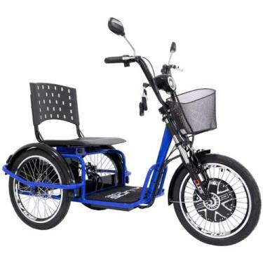 Imagem de Triciclo Elétrico Kit 800W Lítio Ré Farol e Alarme Fox Azul com Cestin