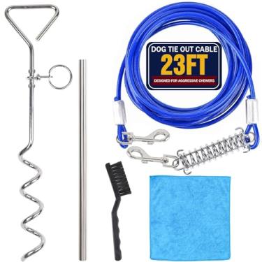 Imagem de 6 cabos de amarração para cães e estacas, cabo resistente de 6 m com mola, estaca de aterramento espiral antiferrugem de 40,6 cm, dispositivo de cachorro, corrente para acampamento de jardim, gramado