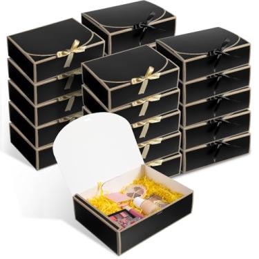 Imagem de MAQUITA Pacote com 20 caixas de presente pretas – 27 x 20 x 8 cm, caixa de presente de dama de honra com fitas, caixas de presente com tampas para presentes, dia das mães, casamento, pedido de
