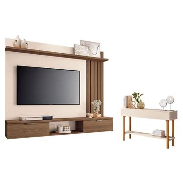 Imagem de Painel Suspenso Lets Castanho Off White com Aparador Fiero Off White - HB Móveis