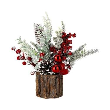 Imagem de Mini Árvore De Natal Decorativa Com Frutas Vermelhas E Pinhas Para Mes