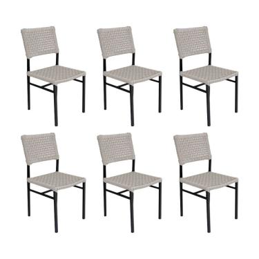 Imagem de Kit 6 Cadeiras França Corda Náutica Base Em Alumínio Preto-areia