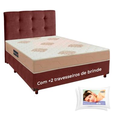 Imagem de Kit Cama Box + Cabeceira e Colchão Casal D33 + 2 Travesseiros Ortobom