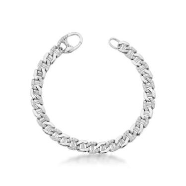 Imagem de Pulseira Festa Elos Cravejados Prata 925 - Atrativa Joias, 18cm