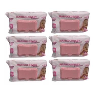 Imagem de Kit Com 6 Lenços Umedecidos Premium Rosa de 120 Unidades Marigold Baby