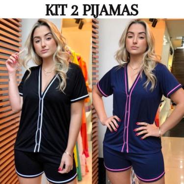 Imagem de Kit Pijamas Femininos Americanos aberto com Botões Blogueira Curto Ver