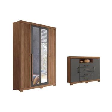 Imagem de Guarda Roupa +Cômoda 2 Peças QC304 Jatobá/Grafite - Santos Andirá