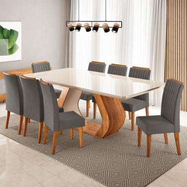Imagem de Conjunto Sala de Jantar 8 Lugares Retangular Tampo em Vidro e Mdf Maza
