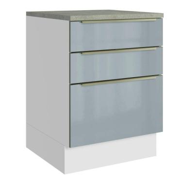 Imagem de Balcão de Cozinha 60 cm 3 Gavetas Branco/Cinza Lux Madesa