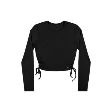Imagem de Blusa Cropped Manga Longa Canelada Preto Elian, 16, Preto