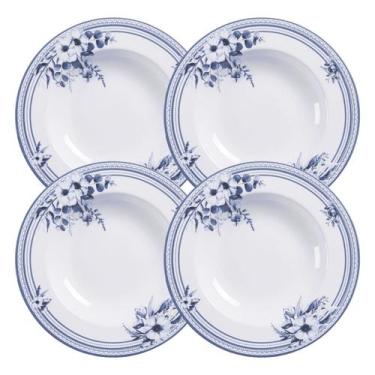 Imagem de Jogo De Pratos Fundos 28cm Kit 4 Peças Azzura Sopa Porcelana Decorada 