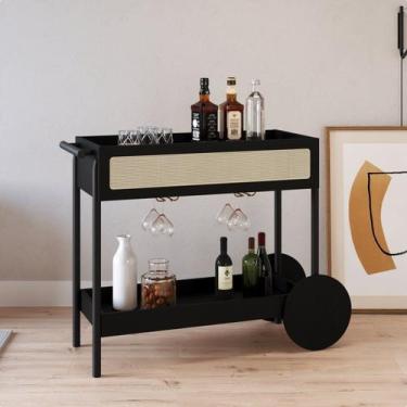Imagem de Carrinho Bar 1 Gaveta 112cm com Porta Taças Palhinha Pé Madeira Oslo -
