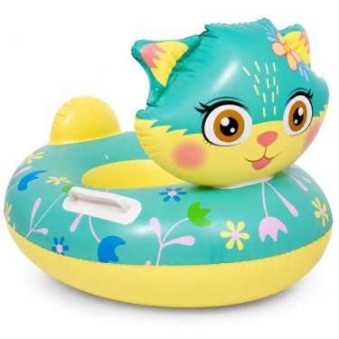 Imagem de Boia Inflável Infantil com Assento Gatinha Verde para Piscina e Praia PVC Reforçado Até 25kg