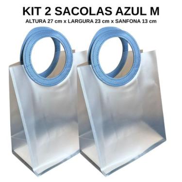 Imagem de Kit 2 Sacola Presente Luxo Reforçada Transparente Alça de Couro - MIXL