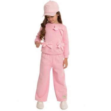 Imagem de Conjunto Infantil Menina Casaco E Calça Wide Leg Moletom Peluciado Ros